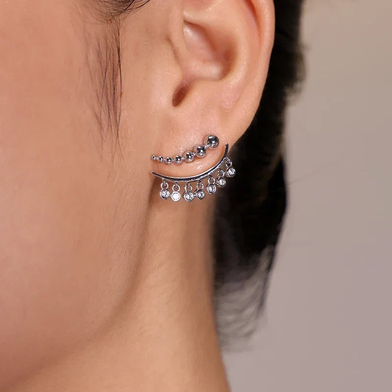 Arc Earrings with Bezel-Set Zircon Stones