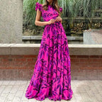 Floral Ruffle Sleeve Tiered Skirt Maxi Dress