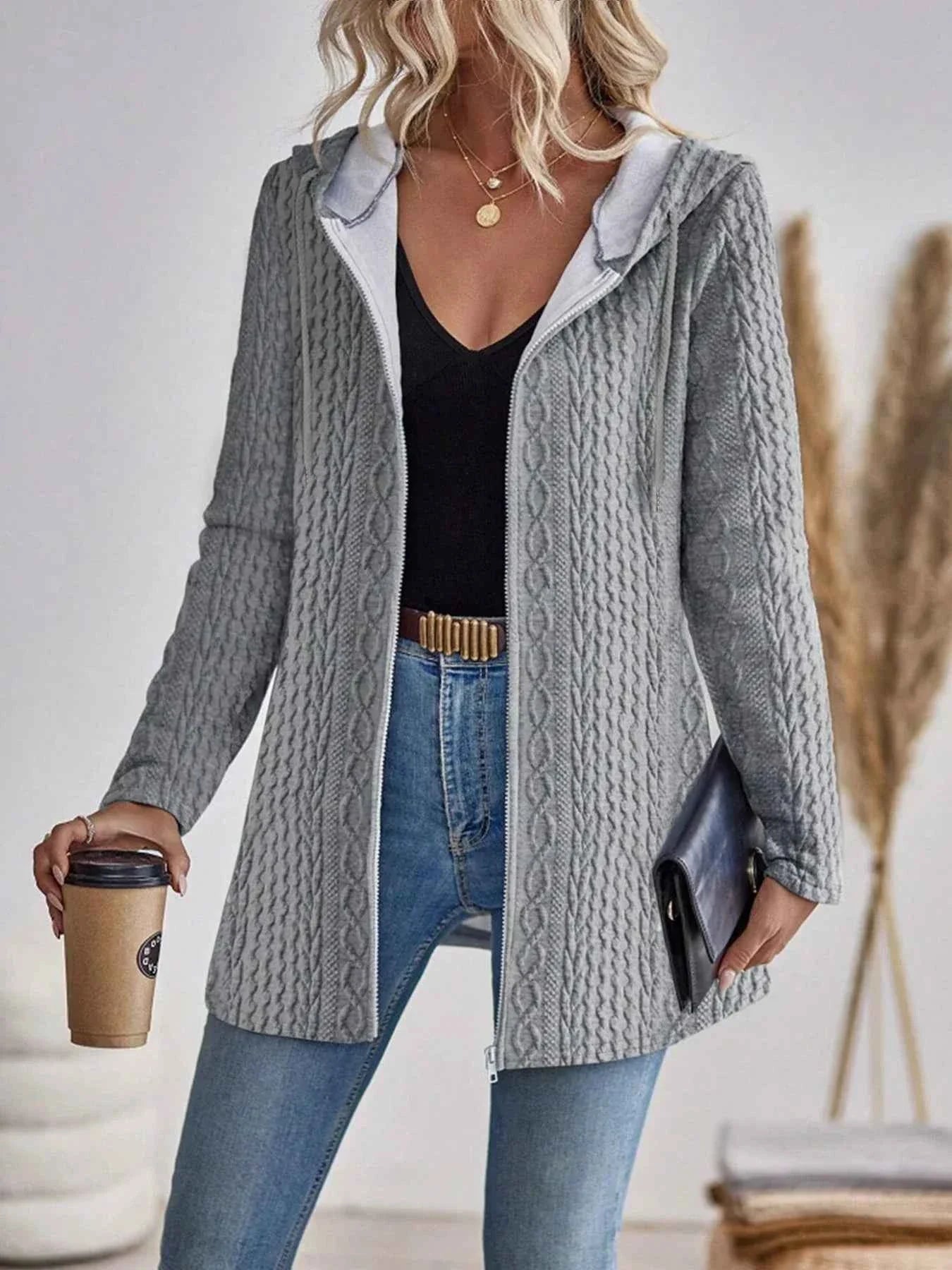 Open Front Cardigan with Practical Pockets and Soft Warm Knit
