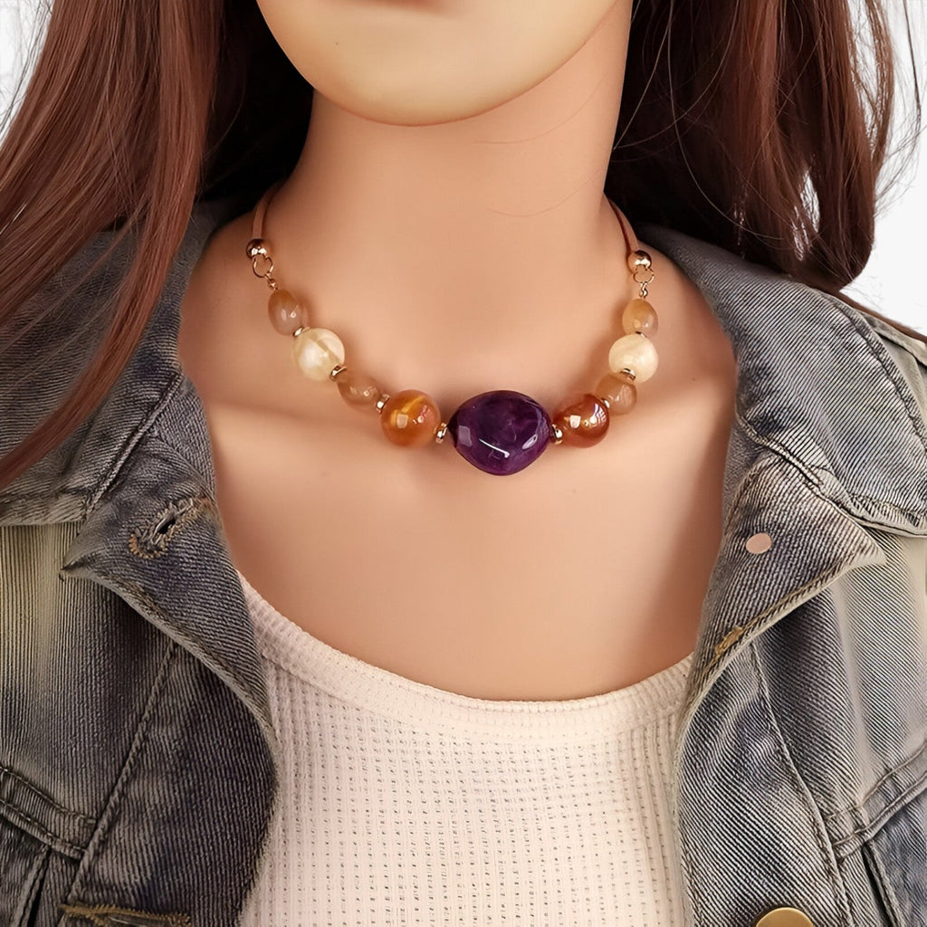 Vintage Pearl Necklace with Acrylic Pendant