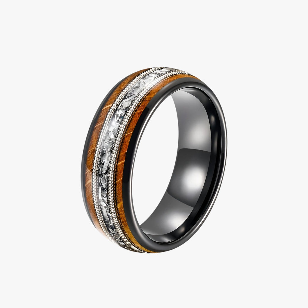 Wood Inlay Ring with Guitar String Detail