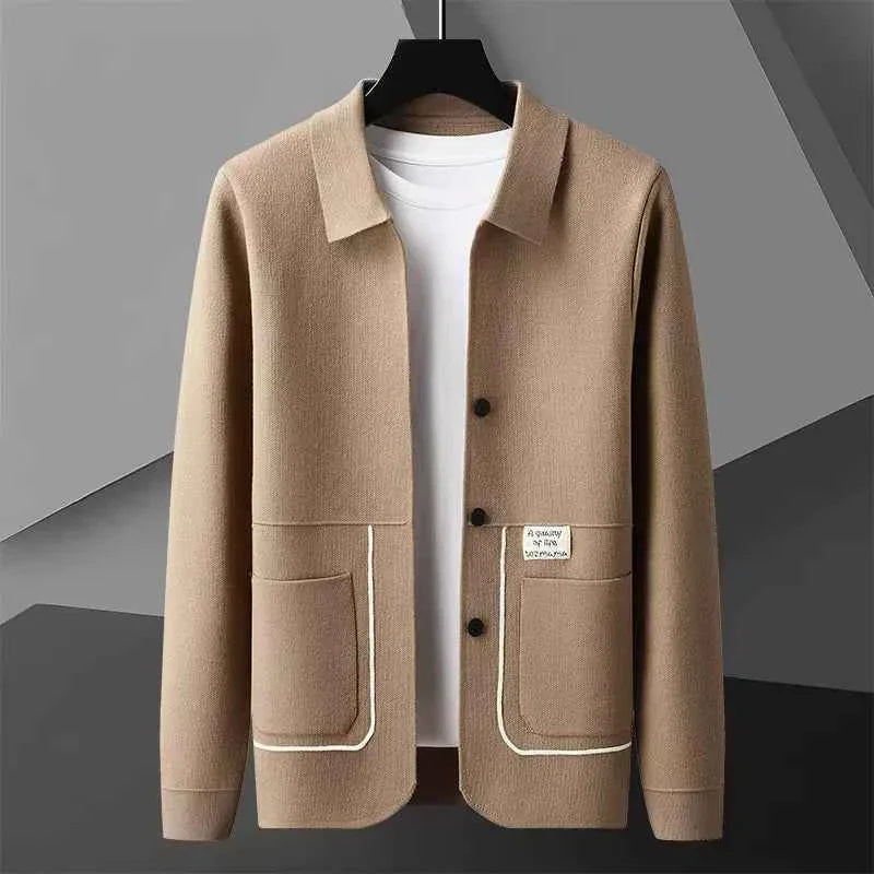 Tailored Knit Cardigan with Contrast Trim Detailing