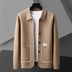 Tailored Knit Cardigan with Contrast Trim Detailing