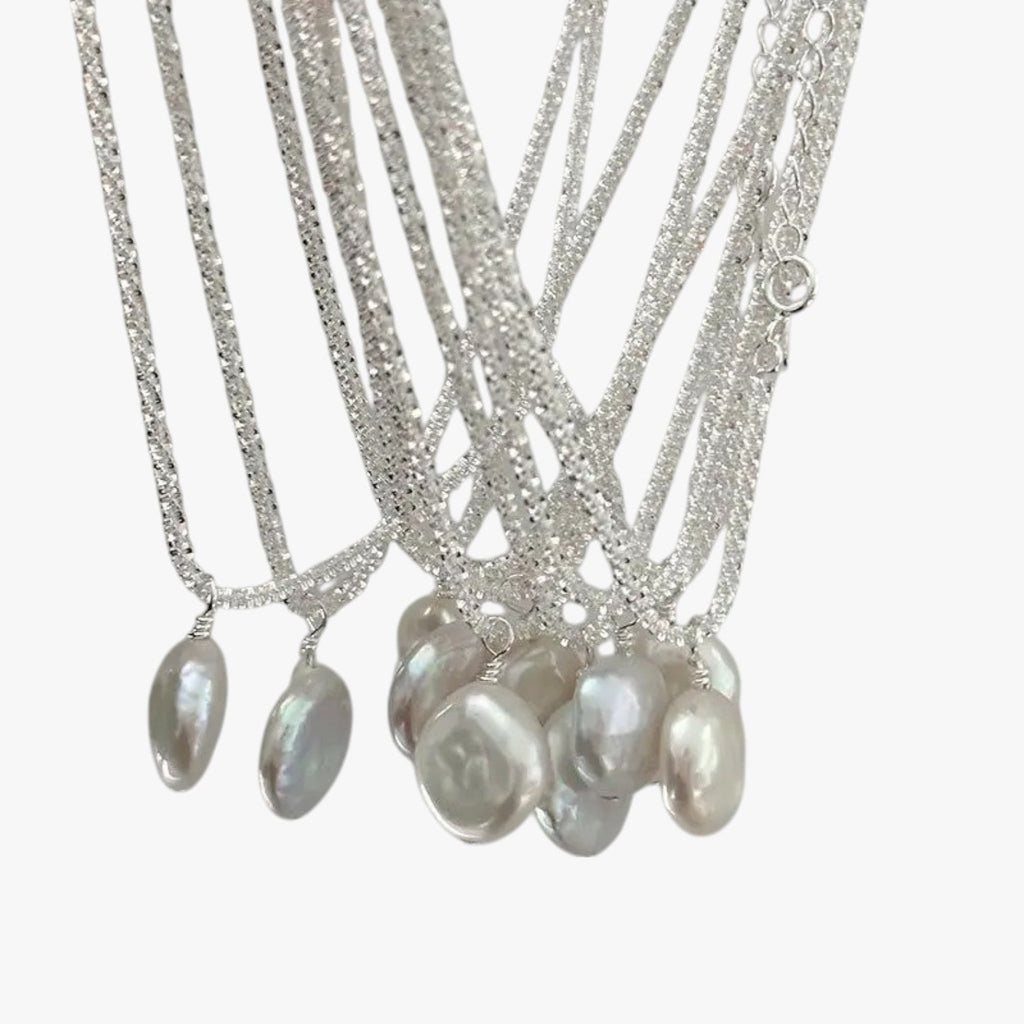 Sterling Silver Choker with Single Pearl Pendant