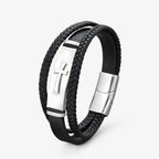 Geweven leren armband met kruisdetail, zwart en goud