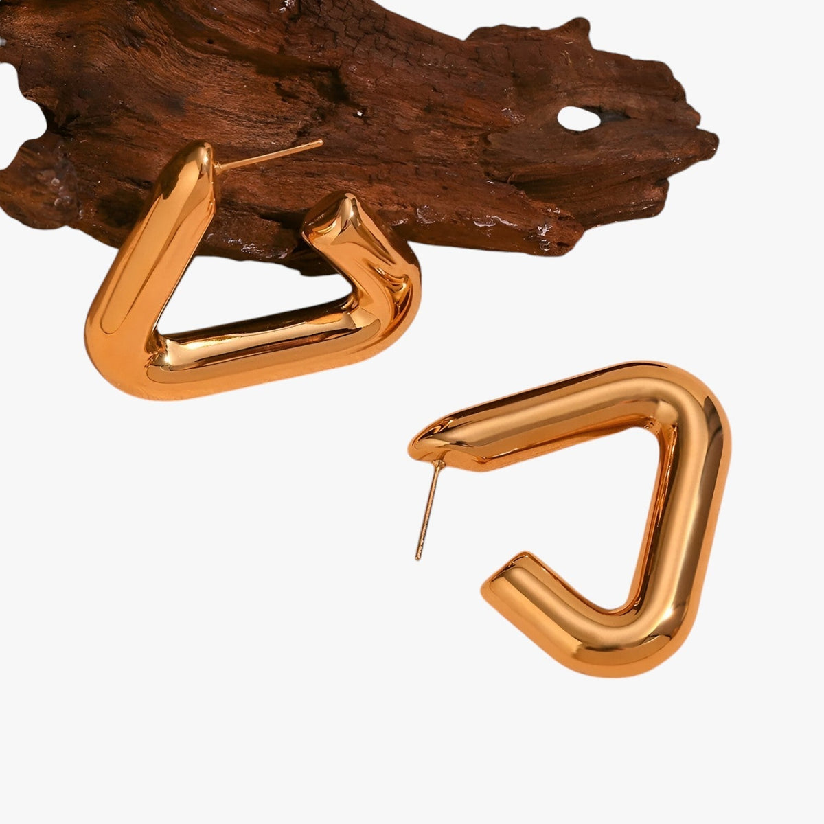Geometric Triangle Earrings, 18K Gold-Plated Steel