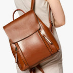 Slim Durable Leather Backpack for School and Work
