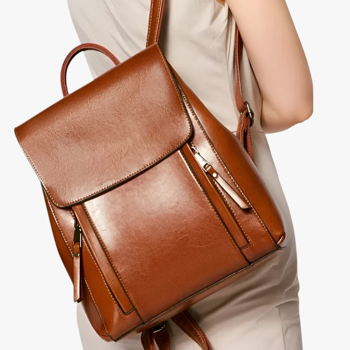 Slim Durable Leather Backpack for School and Work