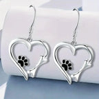 Silver-Tone Heart and Paw Pendant Earrings