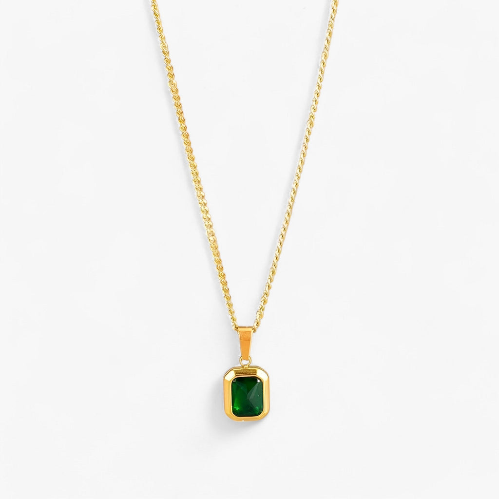 Vergulde ketting met groene zirkoon