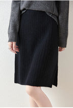Ribbed Knit Midi Skirt with Side Slit