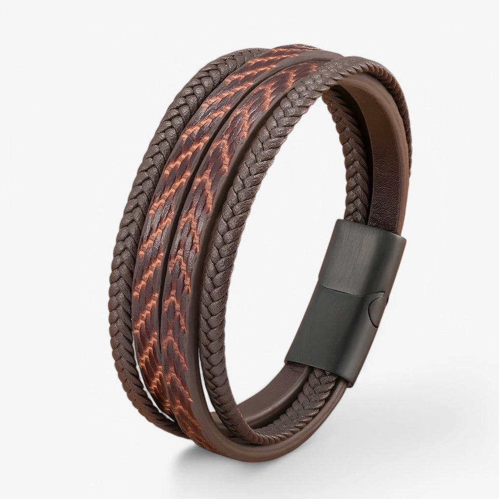 Multi-Layer Braided Leather Bracelet with Magnetic Clasp