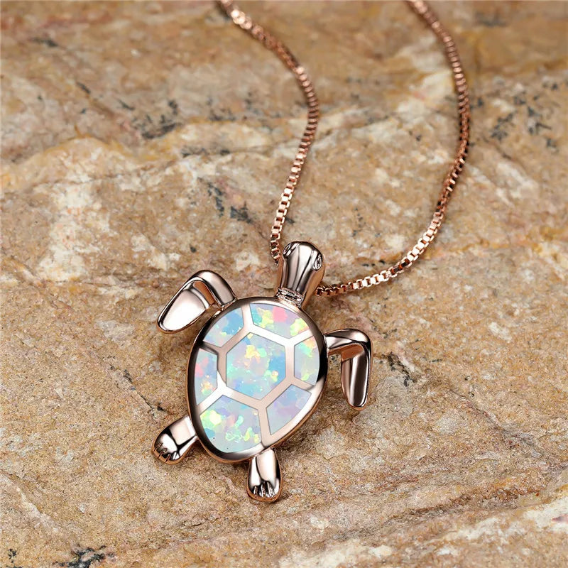Vintage Fire Opal-Look Turtle Pendant Necklace