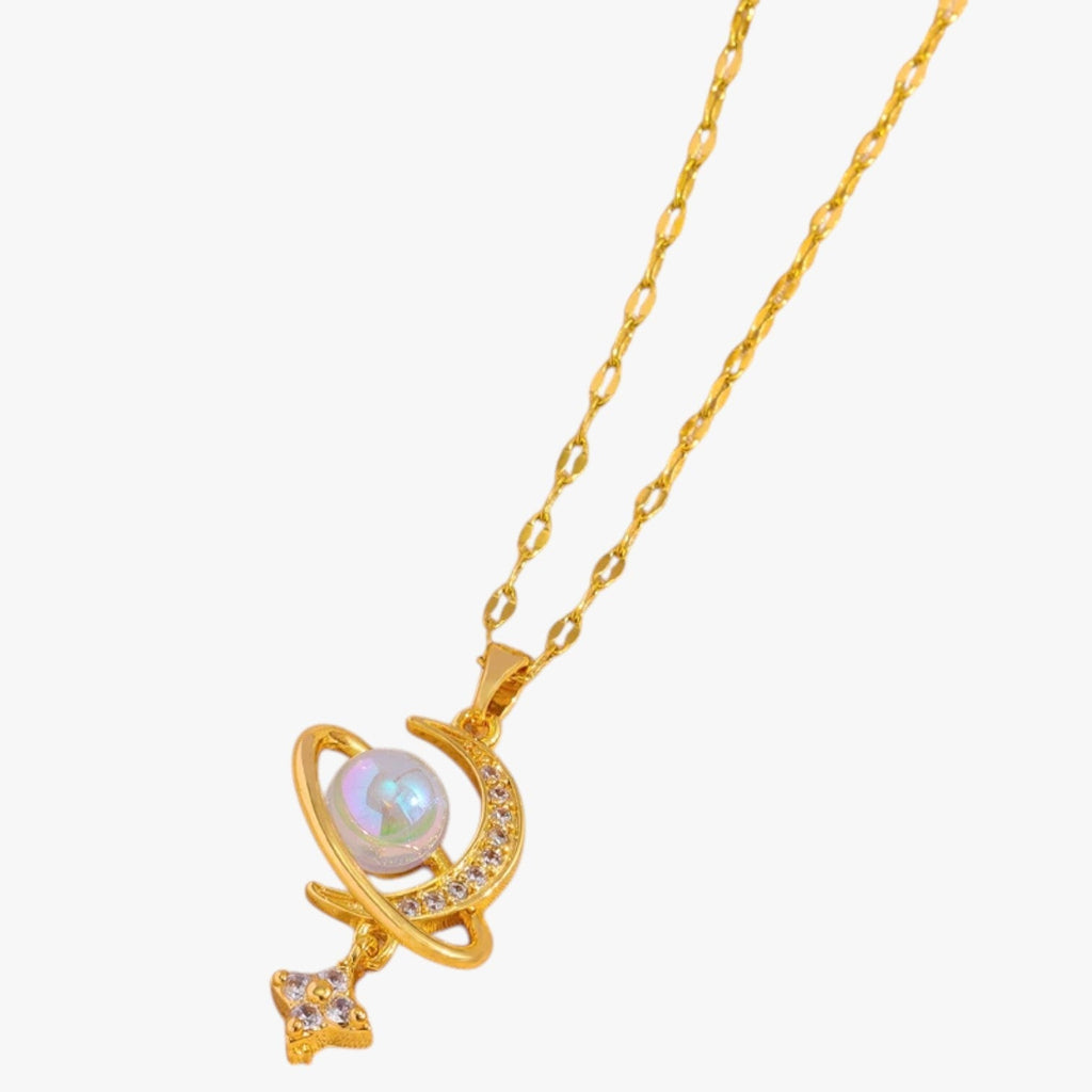 Stainless Steel Necklace with Moon and Star Charms