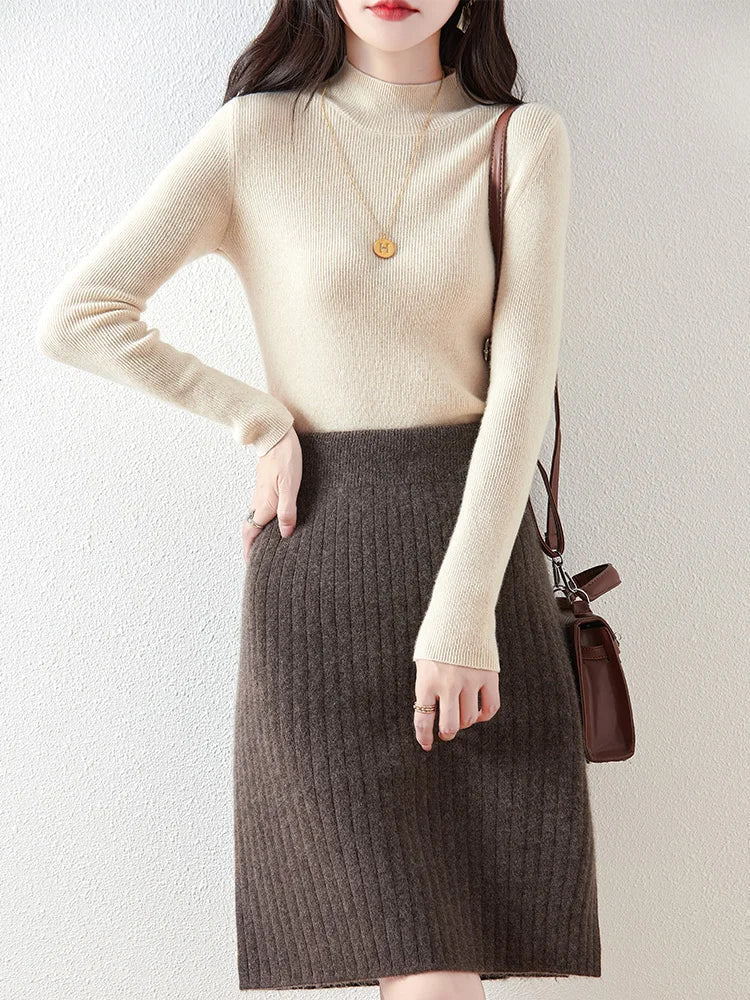 Ribbed Knit Midi Skirt with Side Slit