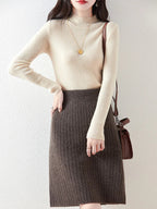 Ribbed Knit Midi Skirt with Side Slit