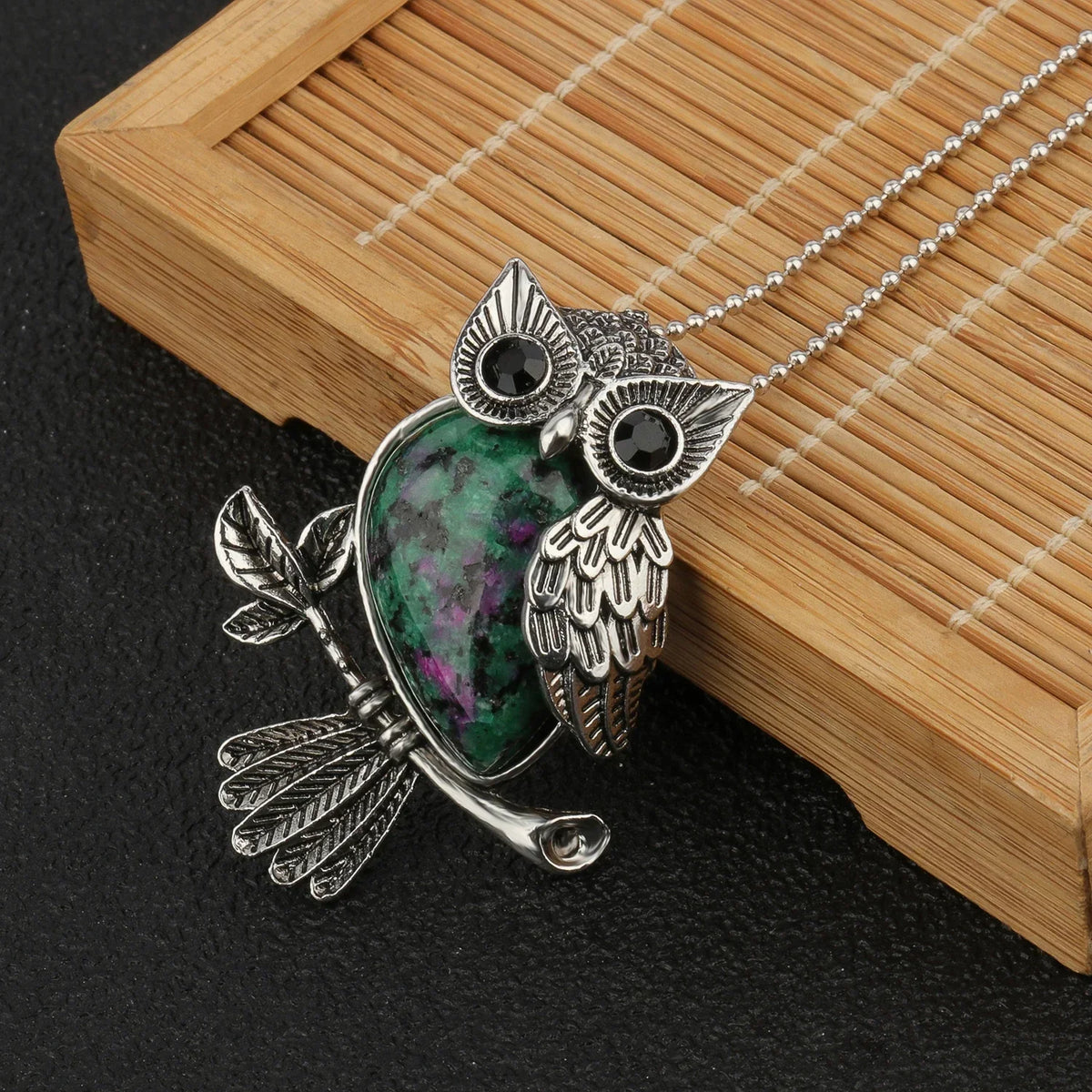 Crystal Owl Pendant Necklace in Many Stones