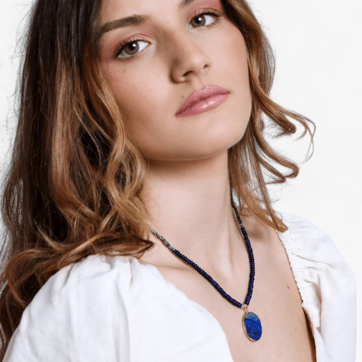 Handmade Lapis Lazuli Beaded Necklace in Deep Blue