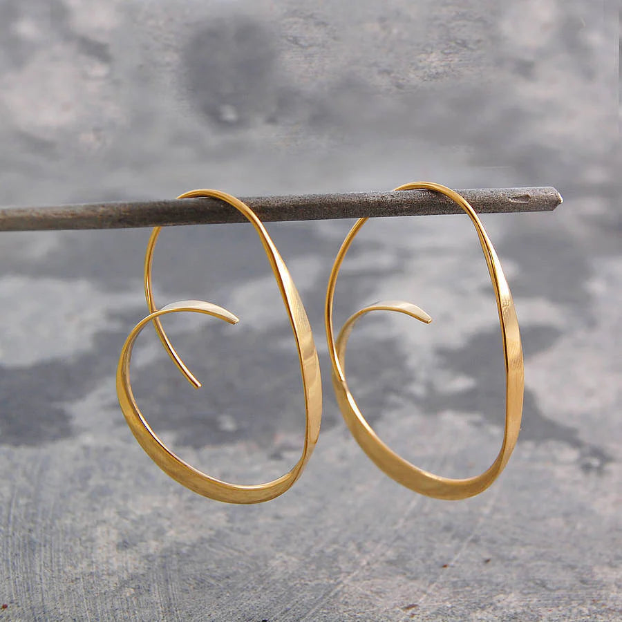 Spiral Wave Hoop Earrings in Two Tones