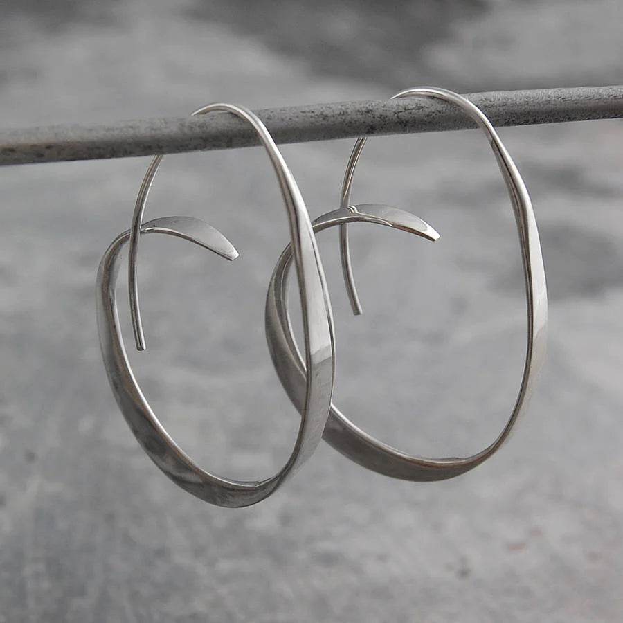 Spiral Wave Hoop Earrings in Two Tones