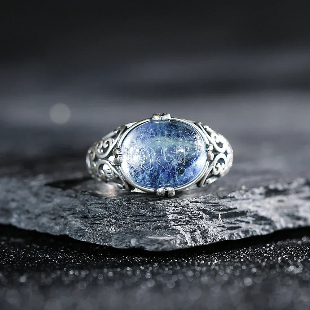 Sterling zilveren ring met aquamarijnlook in vintagestijl