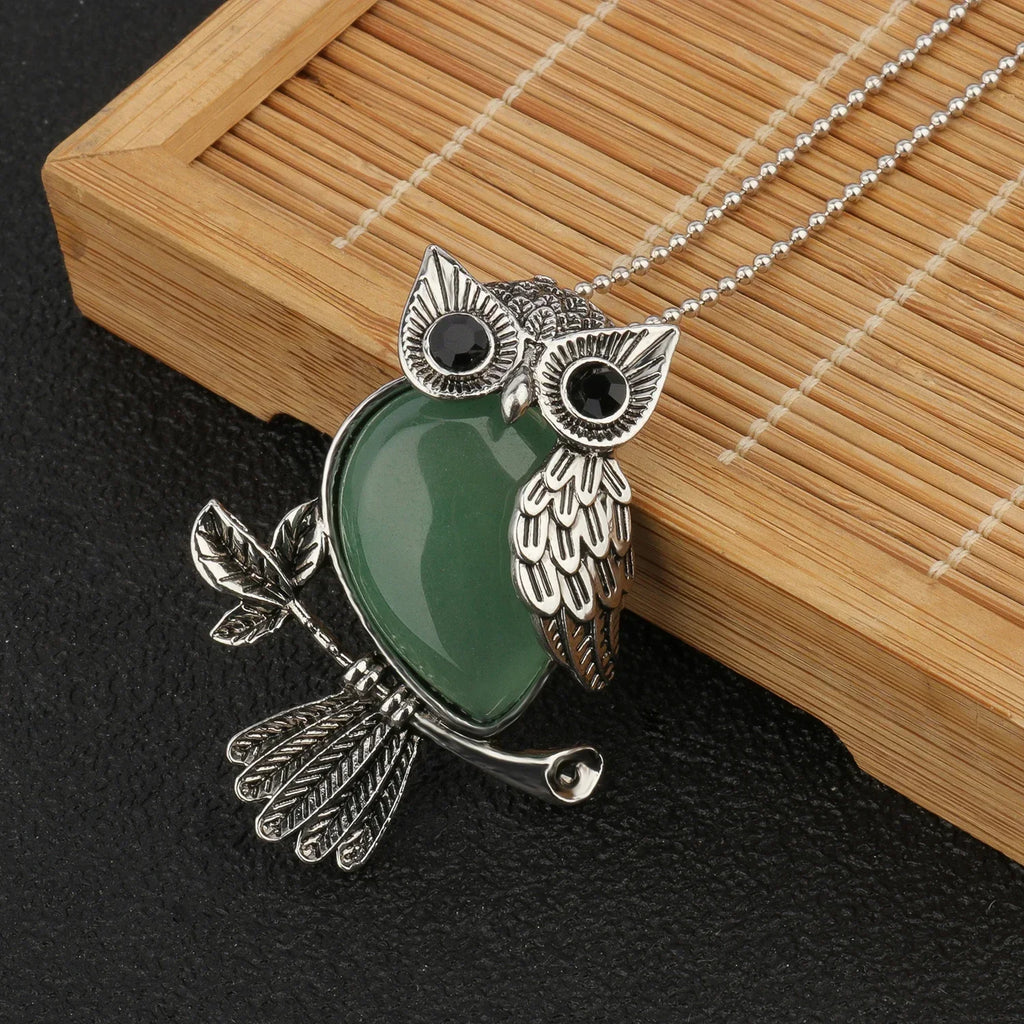 Crystal Owl Pendant Necklace in Many Stones