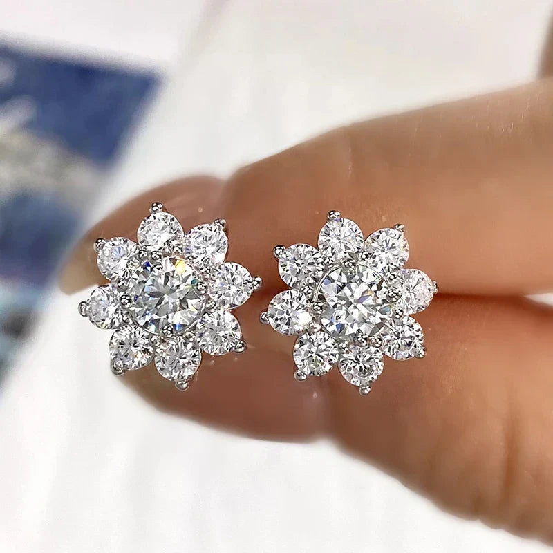 Sterling Silver Moissanite Flower Stud Earrings