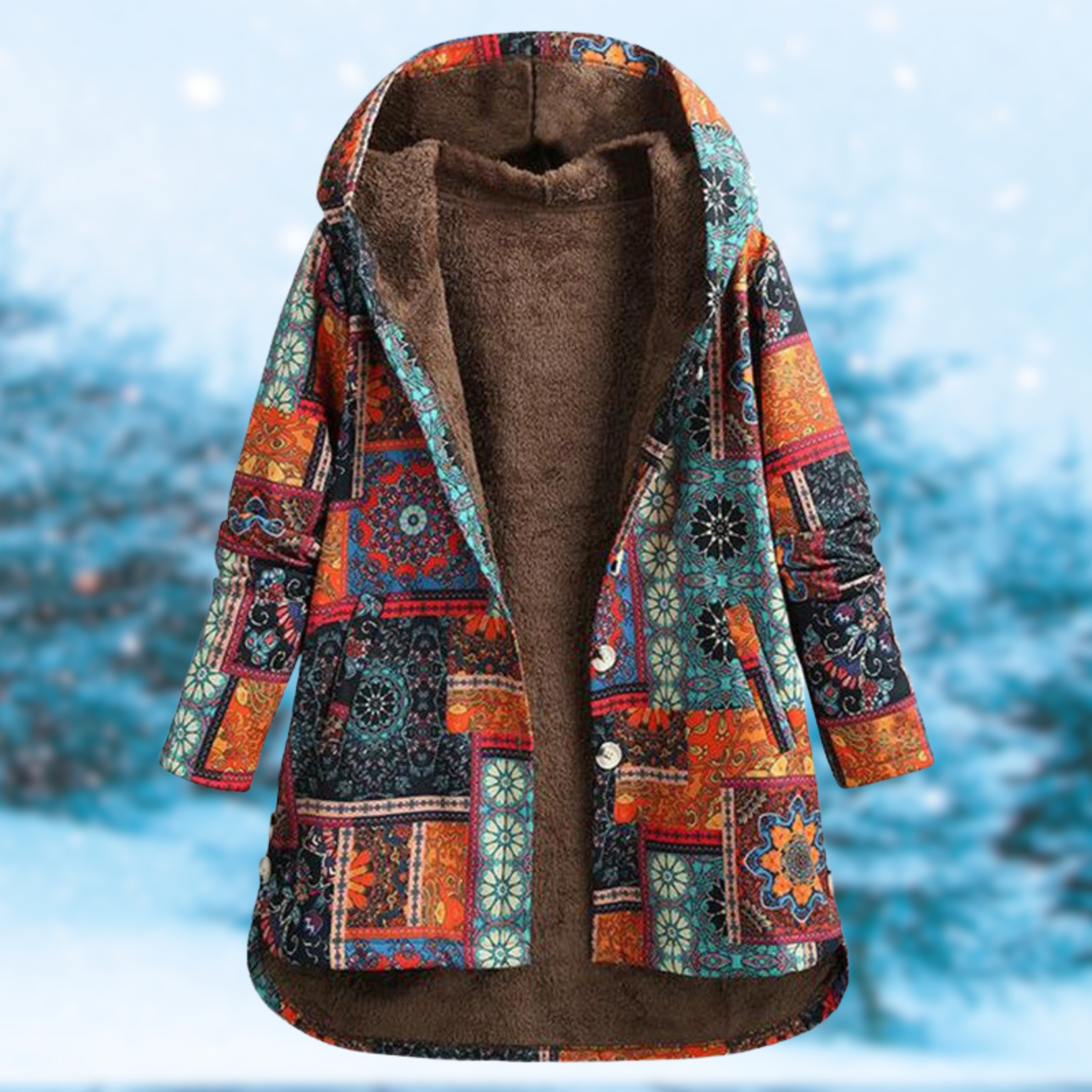 Longline Boho Print Hoodie with a Relaxed Winter Fit