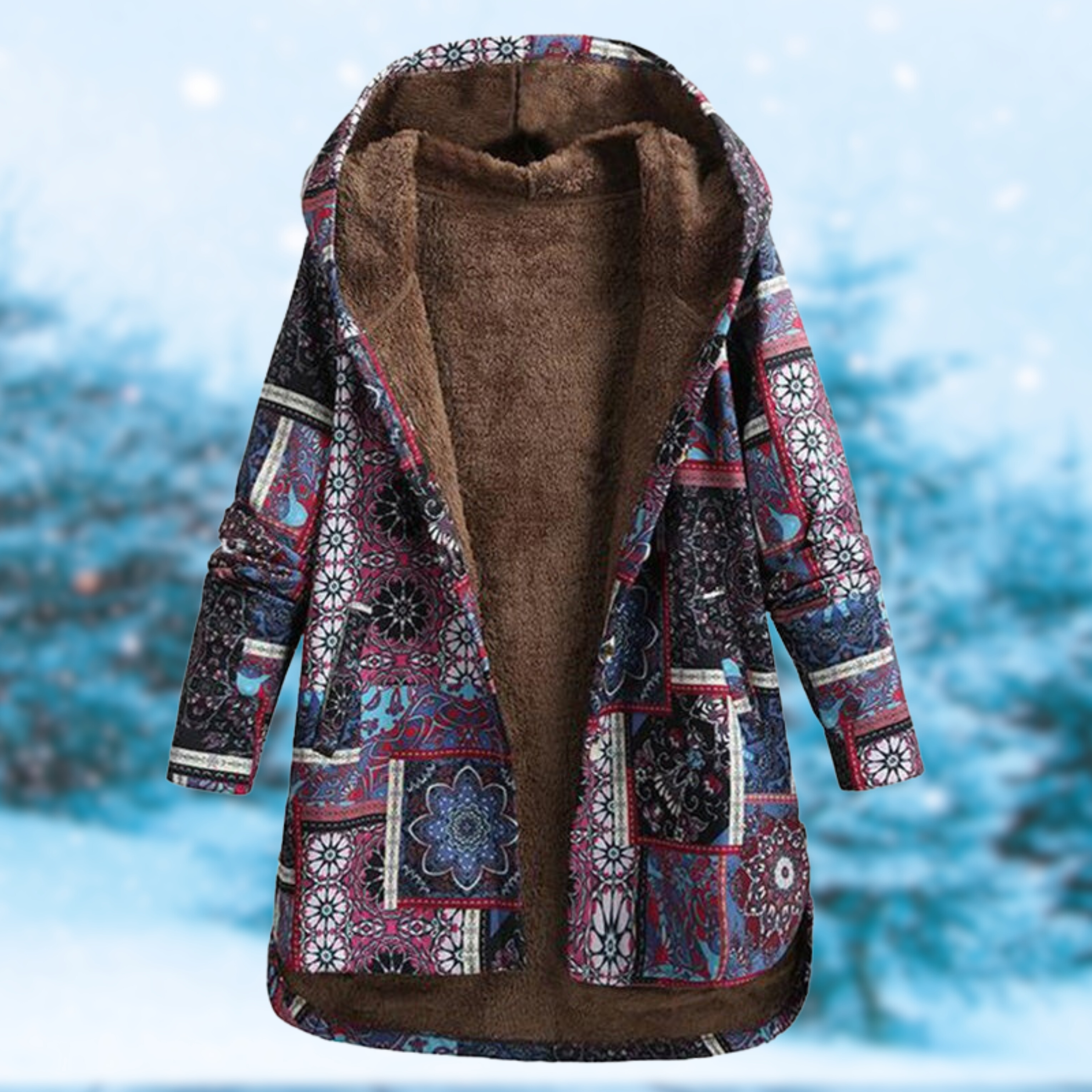 Longline Boho Print Hoodie with a Relaxed Winter Fit