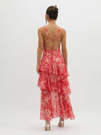 Floral Sleeveless Deep V-Neck Tiered Maxi Dress