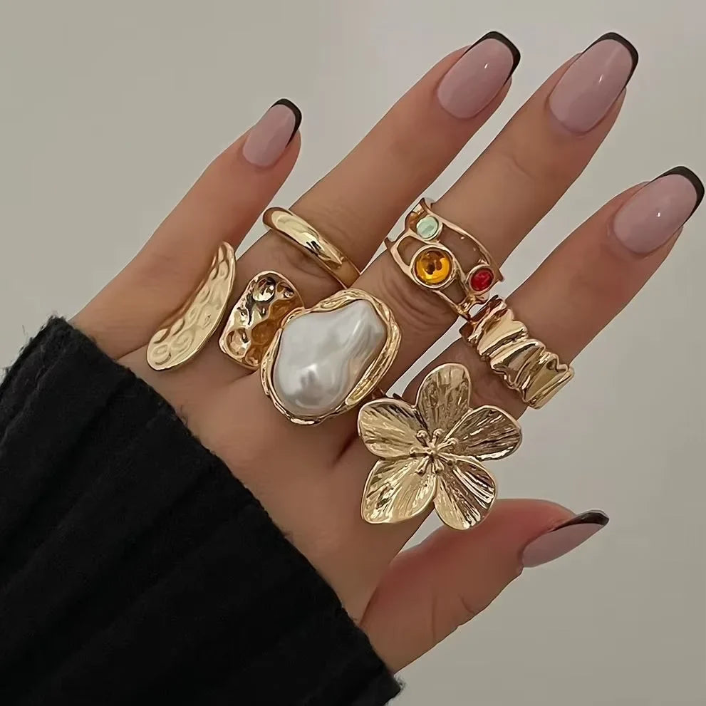 Baroque Pearl Flower Ring Collection in Four Styles