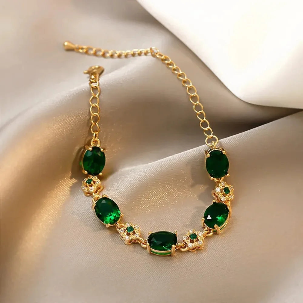 Armband met groene kristallen, geïnspireerd op de tuin