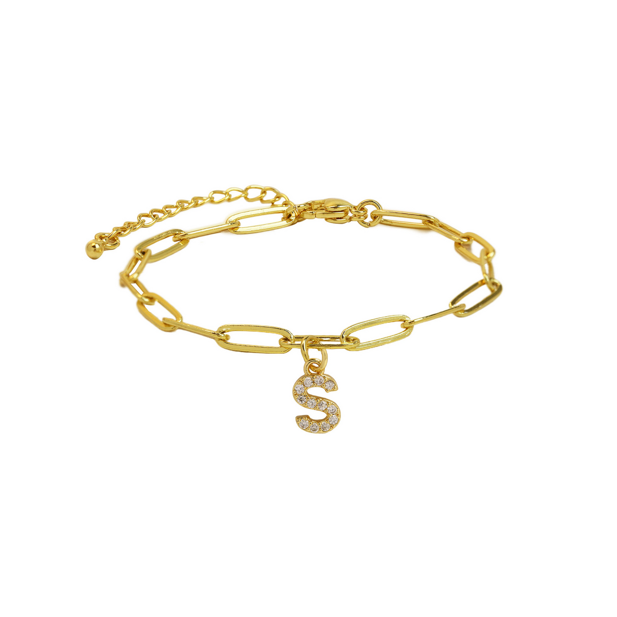 Dainty Paperclip Chain Initial Letter Bracelet