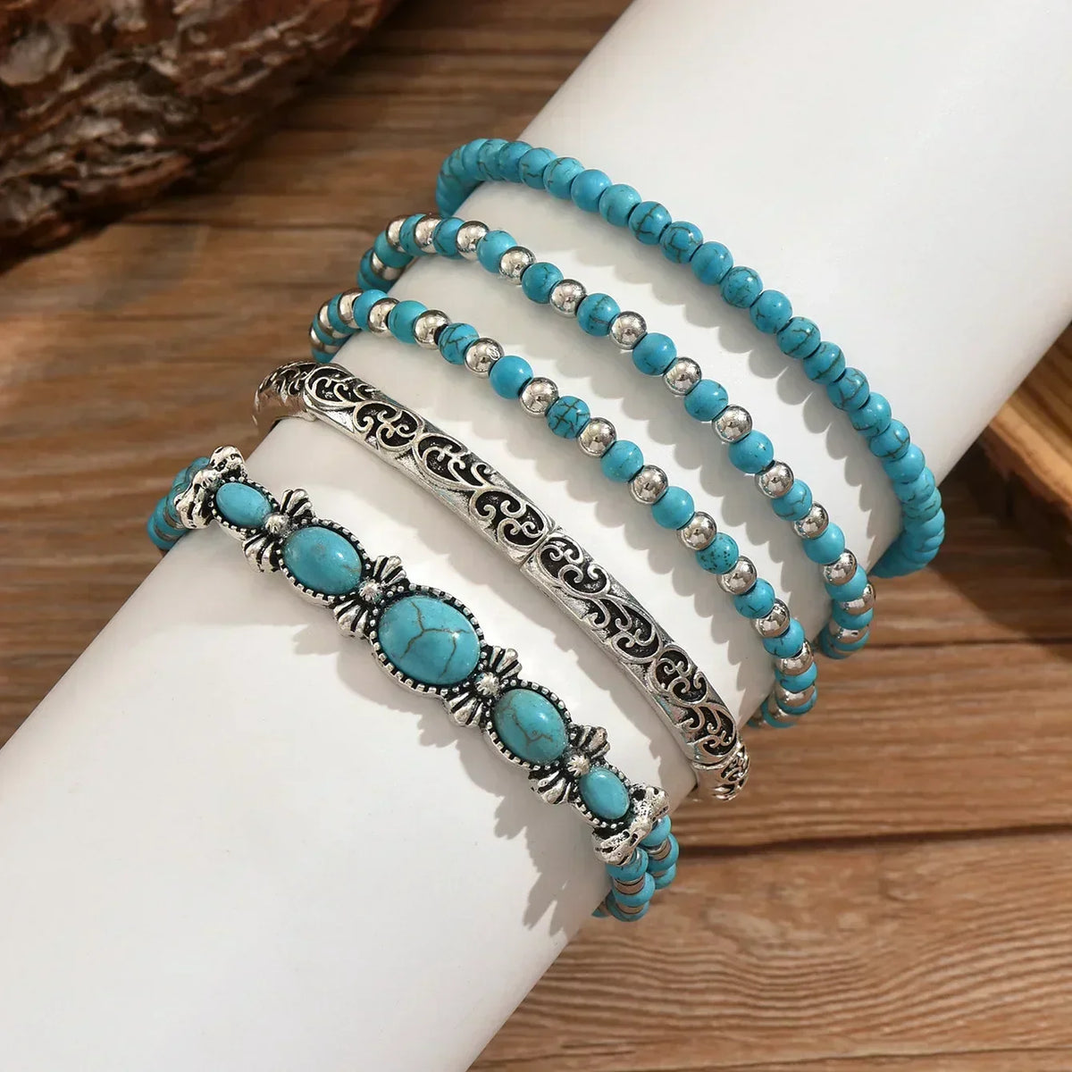 Bohemian Turquoise-Look Beaded Bracelet Set