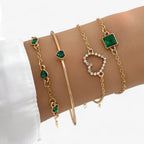 Armband met vierkante groene steen en zirkoniabedels