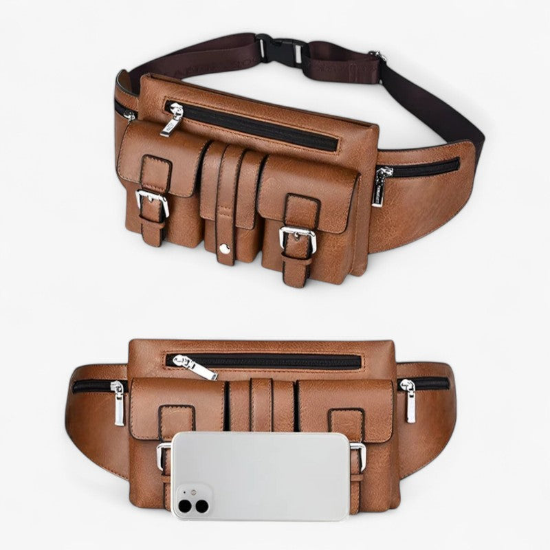 Men's Leather Belt Bag with Spacious Front Pocket
