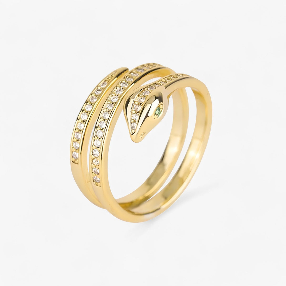 Adjustable Serpent Ring with Zirconia, Gold-Tone