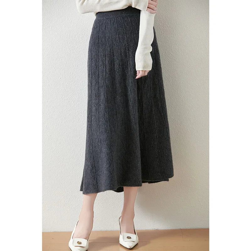 Textured Cable-Knit A-Line Maxi Skirt