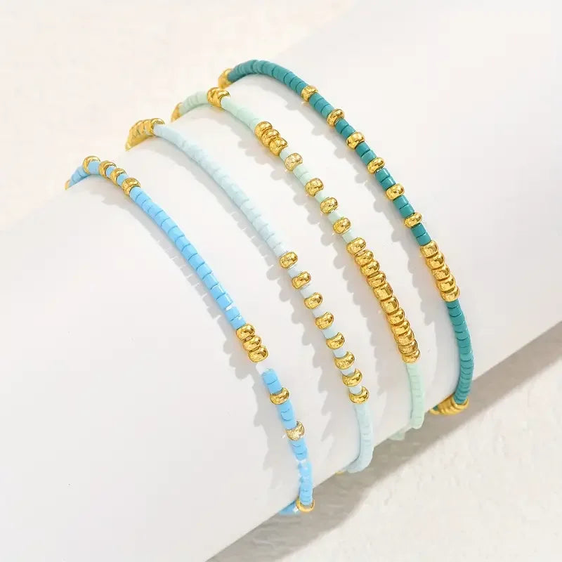 Petite-Fit Turquoise-Look Beaded Stretch Bracelet Set