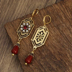 Art Deco Garnet-Look and Pearl Drop Earrings
