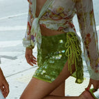 Ruched Sequin Mini Skirt with Side Tie