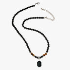 Black Beaded Necklace with Square Pendant