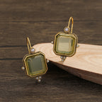 Vintage-Style Geometric Pearl Pendant Drop Earrings