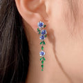Trumpet Flower Drop Earrings with Sapphire-Blue Accents