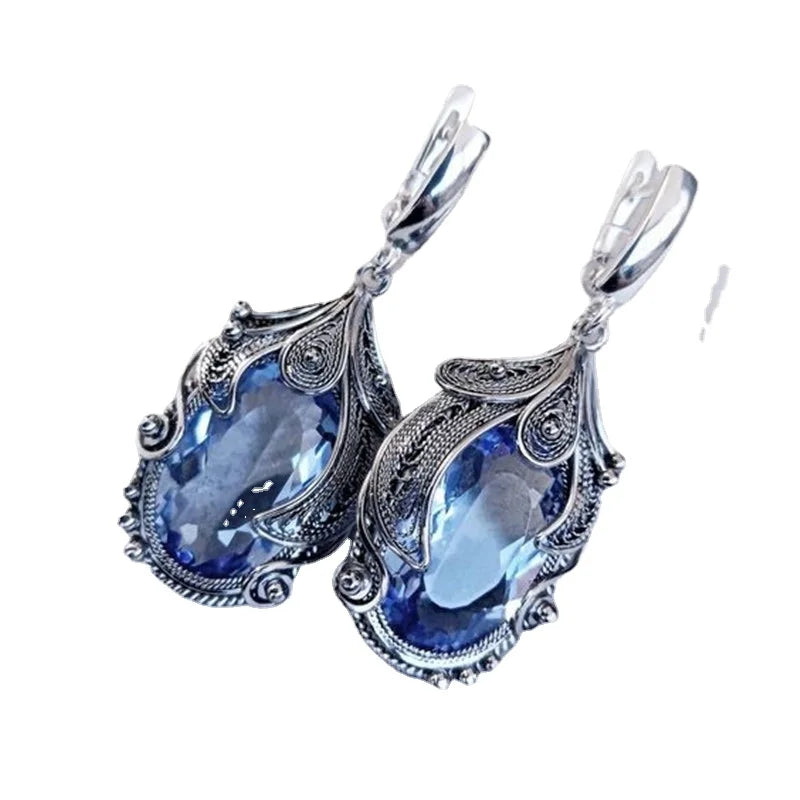 Retro Blue Quartz-Look Crystal Earrings
