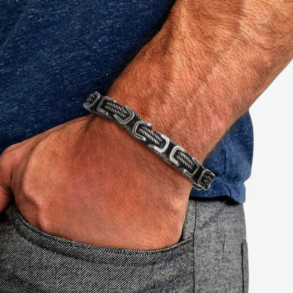 Byzantijnse schakelarmband van roestvrij staal, 19 cm