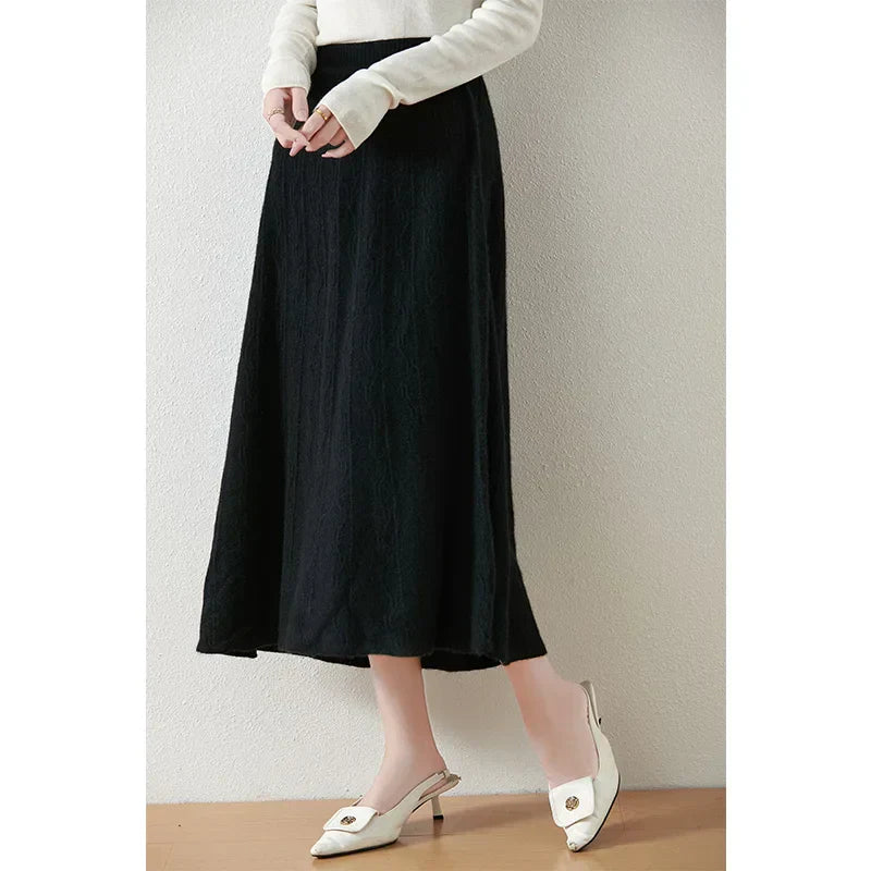 Textured Cable-Knit A-Line Maxi Skirt