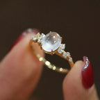 Moonstone and Diamond-Look Ring