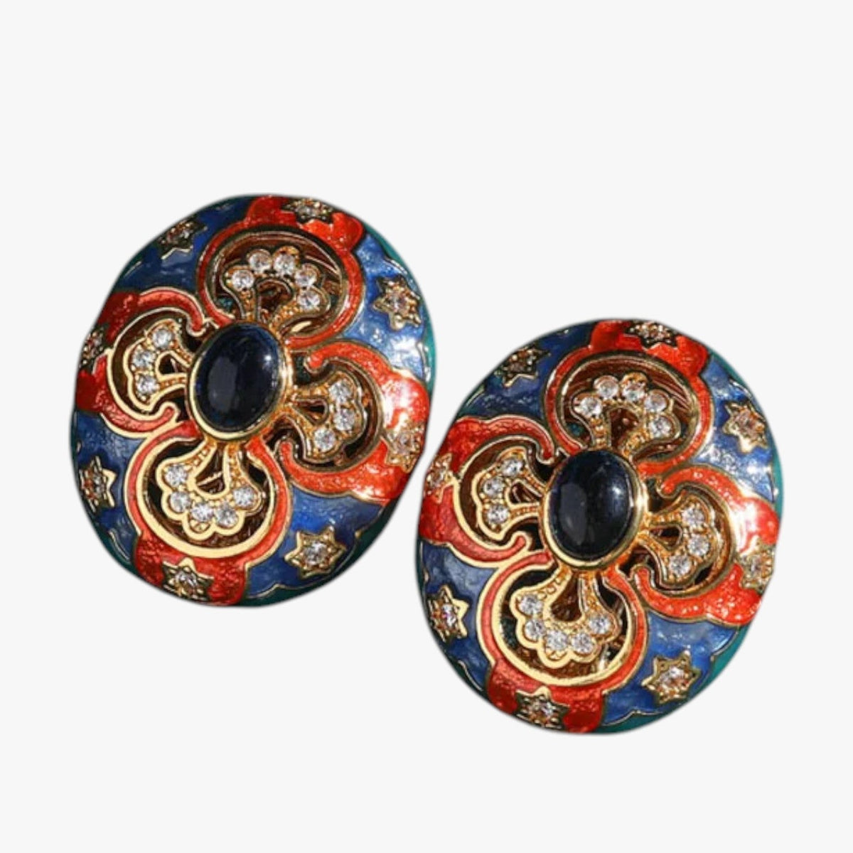 Gold-Plated Vintage Earrings with Coloured Enamel