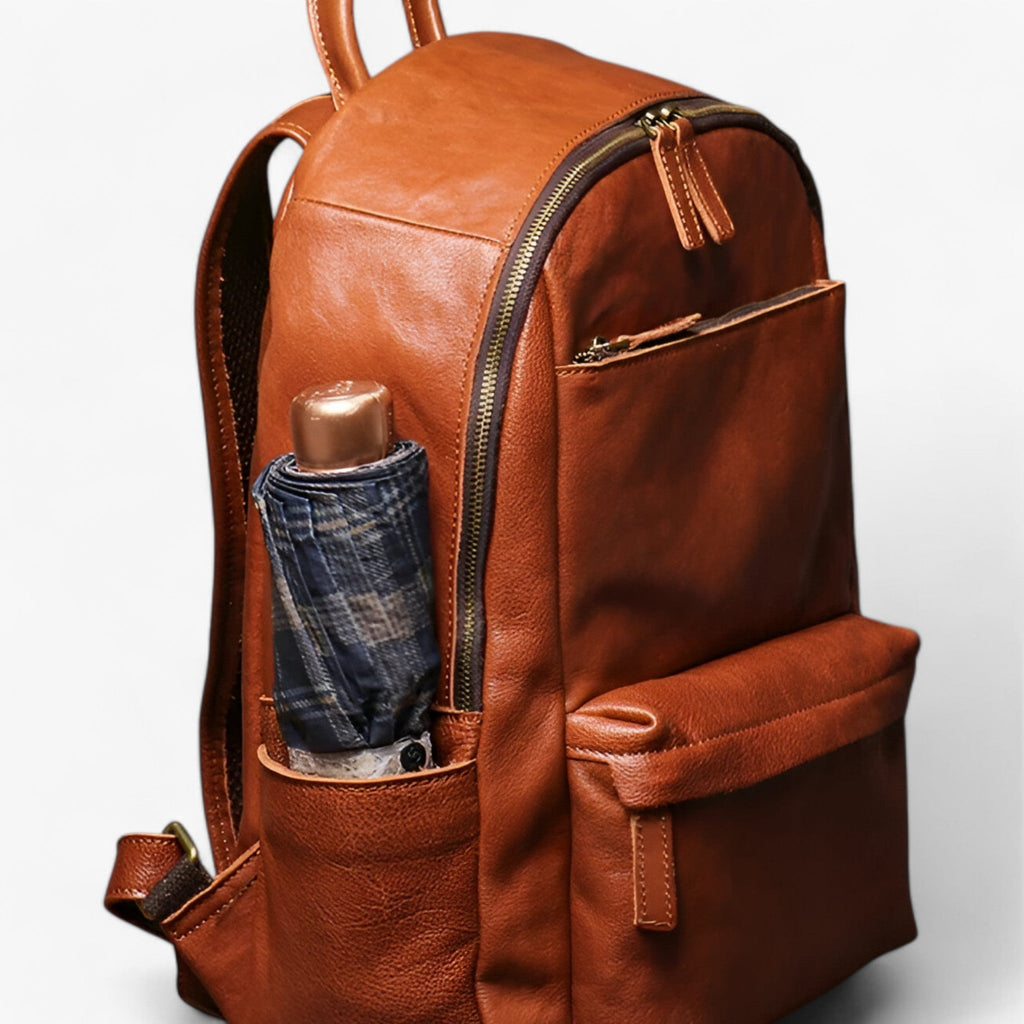 Vintage-Inspired Leather Travel Backpack for Work and School